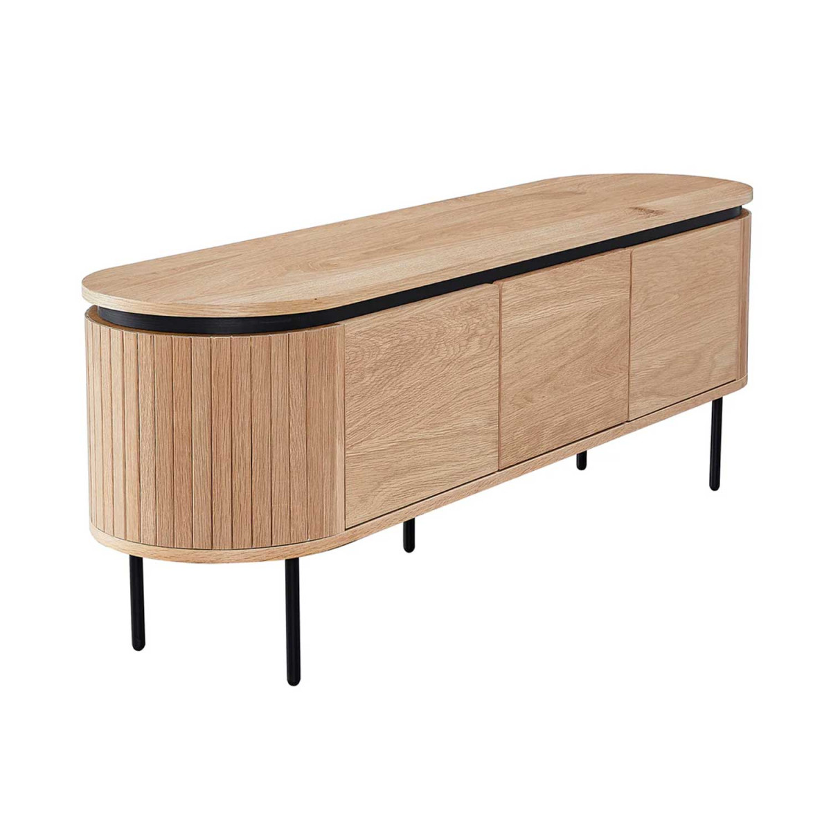 Meuble TV arrondi 3 portes couleur naturelle Lili