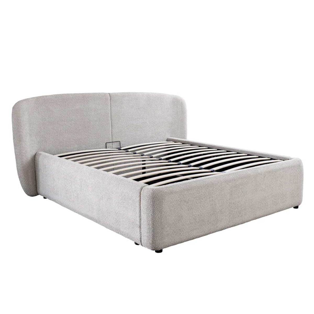 Lit coffre tissu bouclé grège avec rangement Natalia