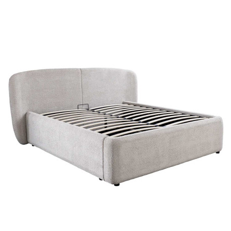 Lit coffre tissu bouclé grège avec rangement Natalia