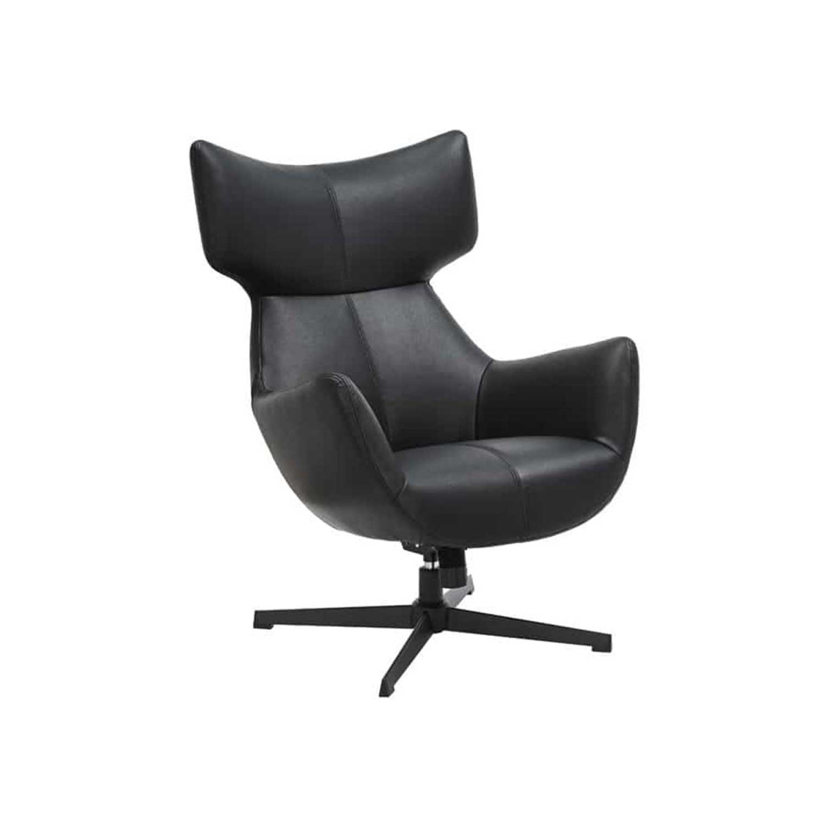 Fauteuil à oreilles pivotant simili cuir noir Jade