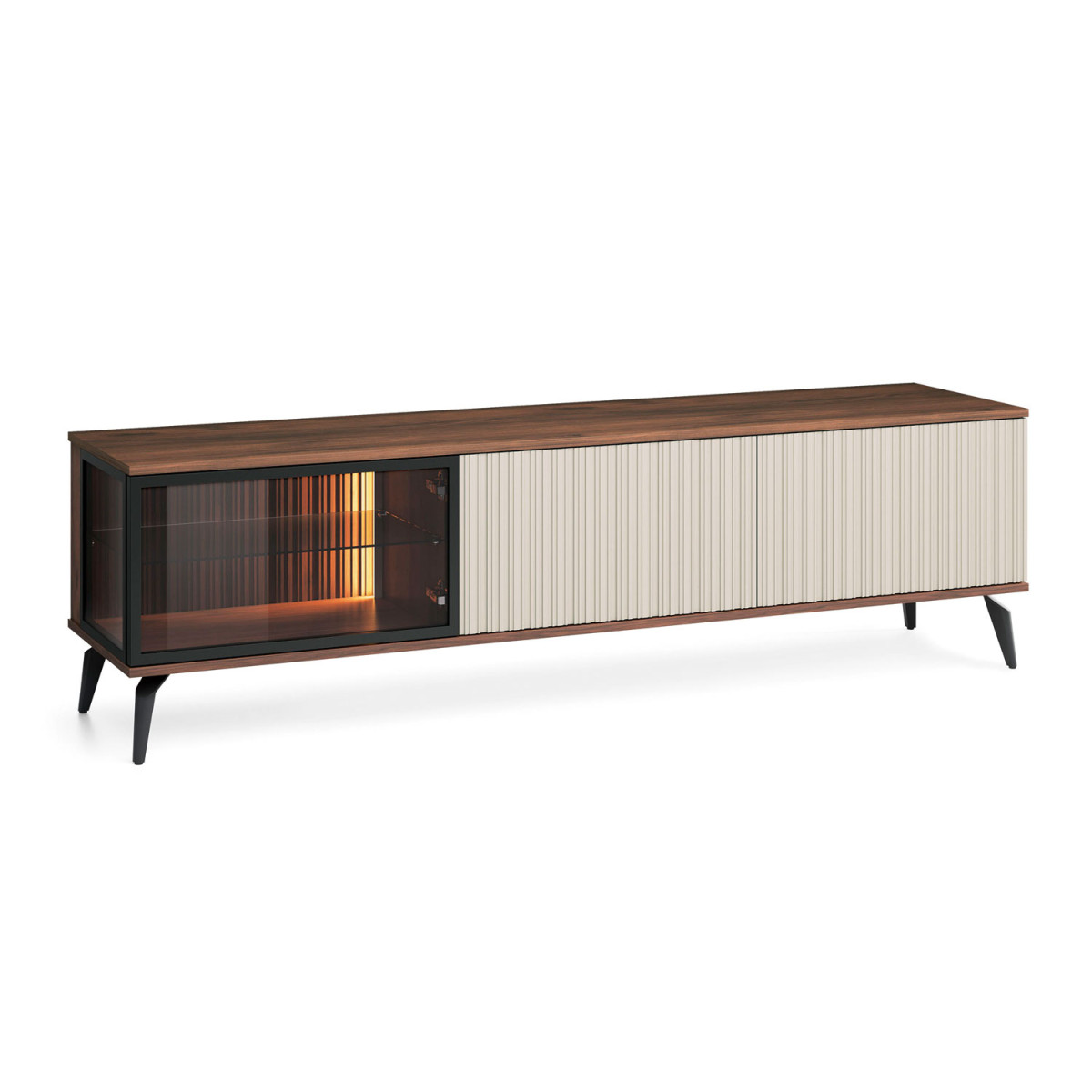 Meuble TV noyer et cachemire 180 cm à LED Vici