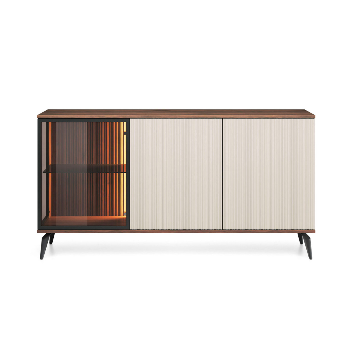 Buffet moderne noyer et cachemire 154 cm à LED Vici
