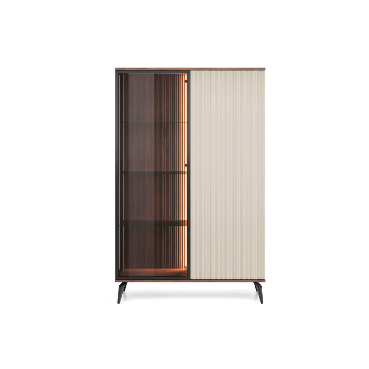 Vitrine moderne noyer et cachemire 161 cm à LED Vici