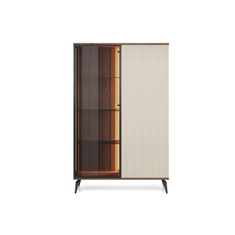 Vitrine moderne noyer et cachemire 161 cm à LED Vici