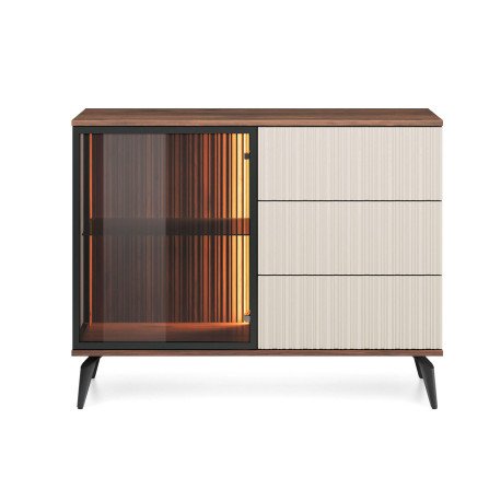 Commode moderne verre et bois noyer et cachemire à LED Vici