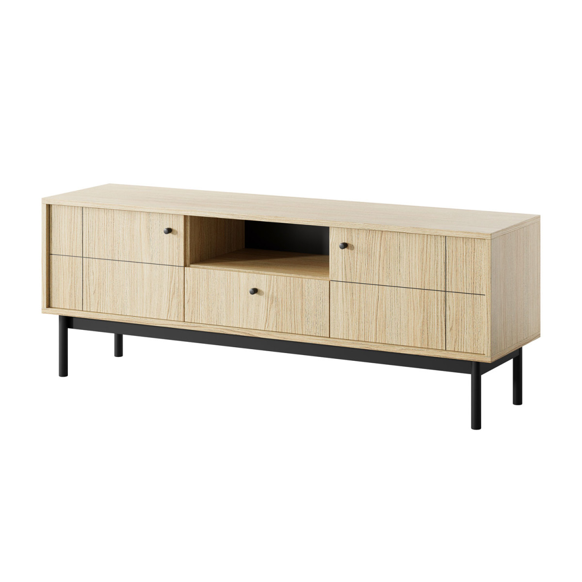 Meuble TV moderne avec rangement chêne Japandi
