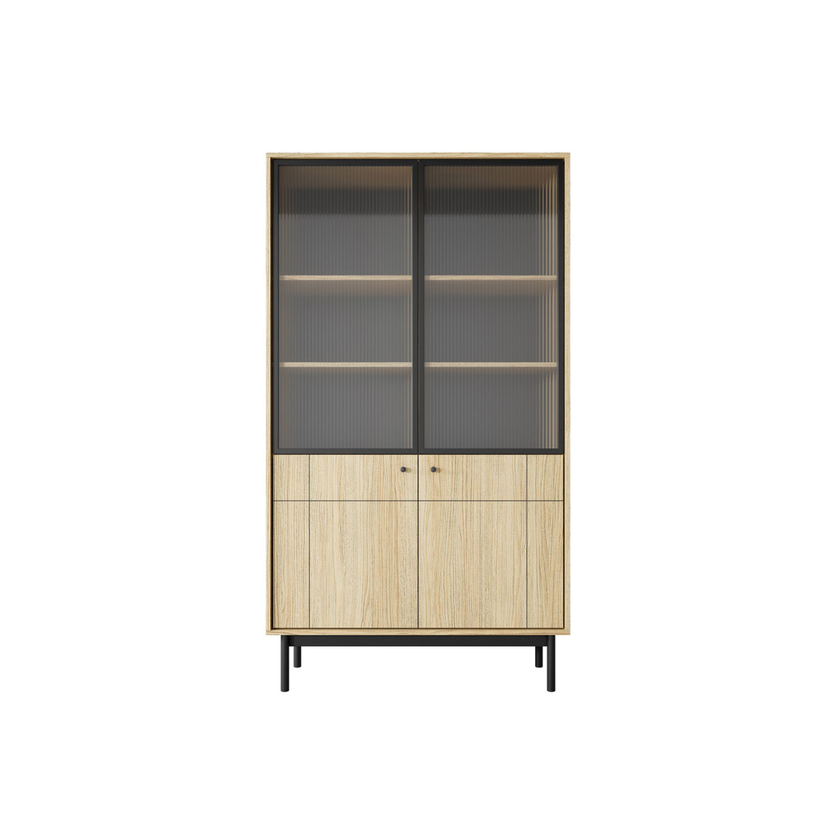 Vitrine moderne 2 portes en verre strié chêne Japandi