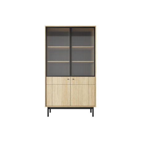 Vitrine moderne 2 portes en verre strié chêne Japandi
