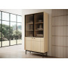 Vitrine moderne 2 portes en verre strié chêne Japandi