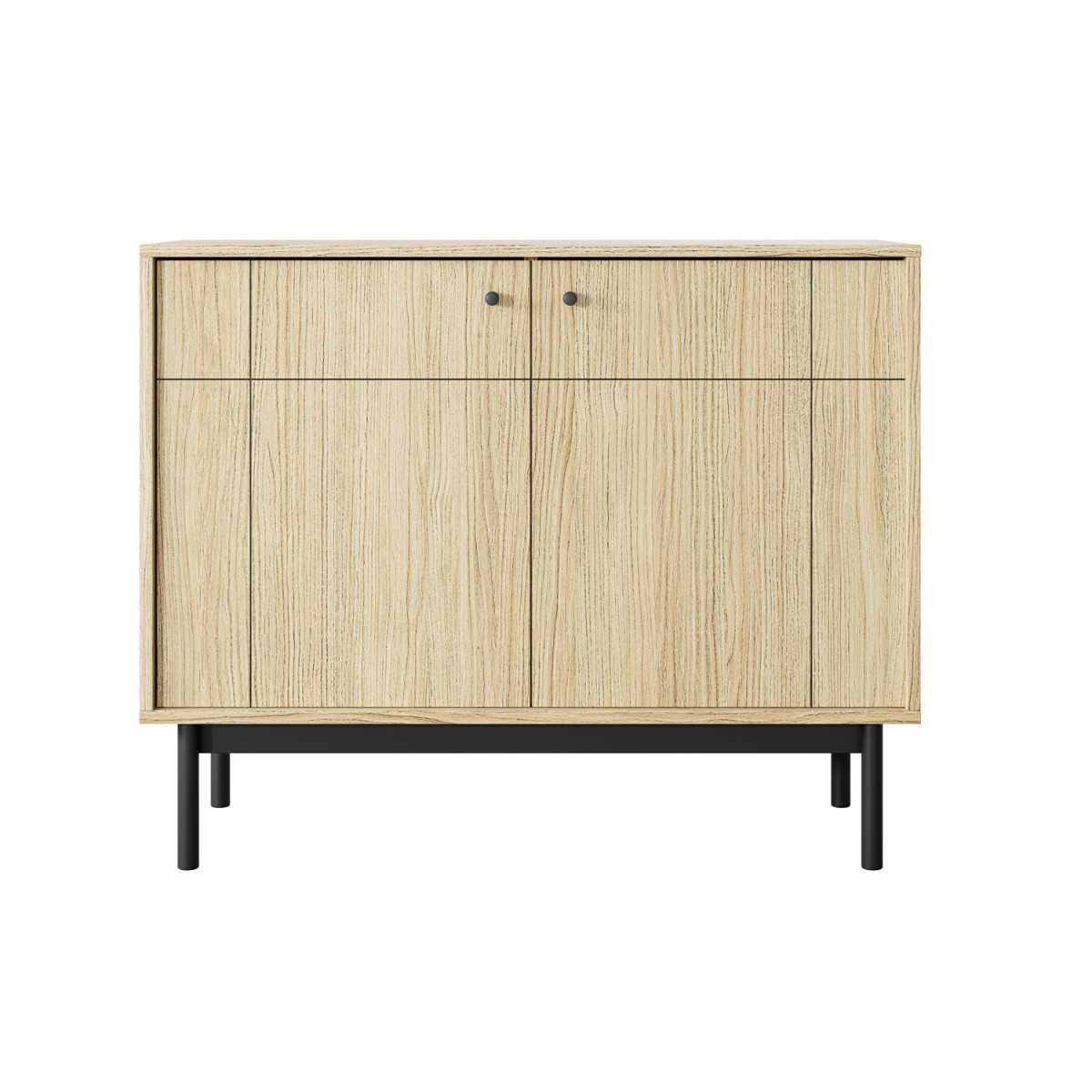 Commode moderne 2 portes chêne et noir Japandi