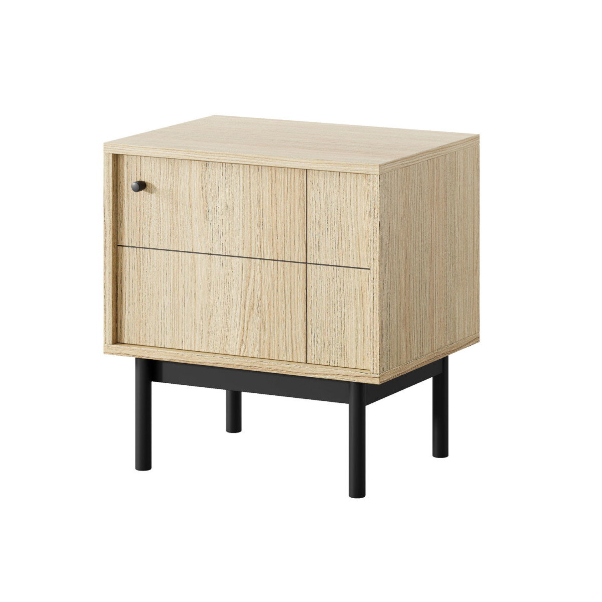 Table de nuit moderne 1 porte chêne et noir Japandi