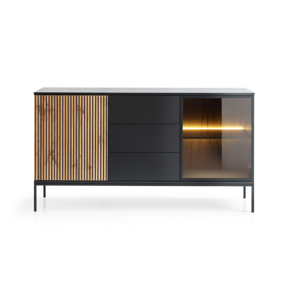 Meuble buffet 2 portes et 3 tiroirs à LED Sento