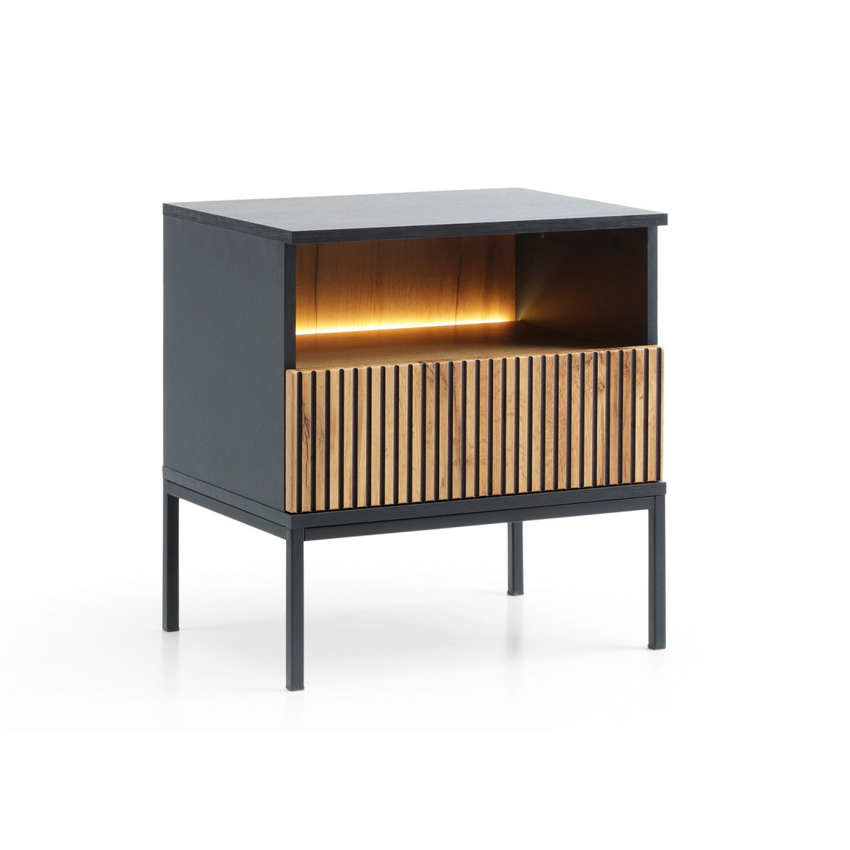 Table de chevet 1 tiroir, 1 niche à LED Sento