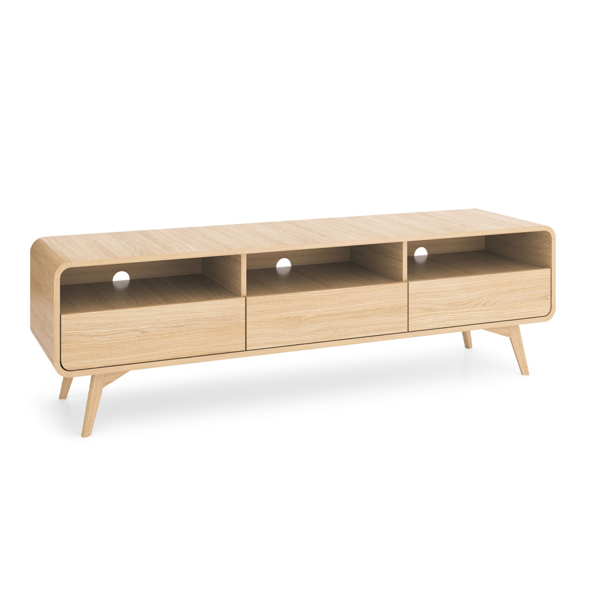 Meuble TV chêne clair 3 niches et 3 tiroirs Helion