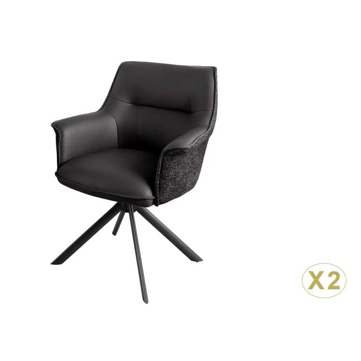 Lot de 2 chaises pivotantes en cuir et tissu noir Darek