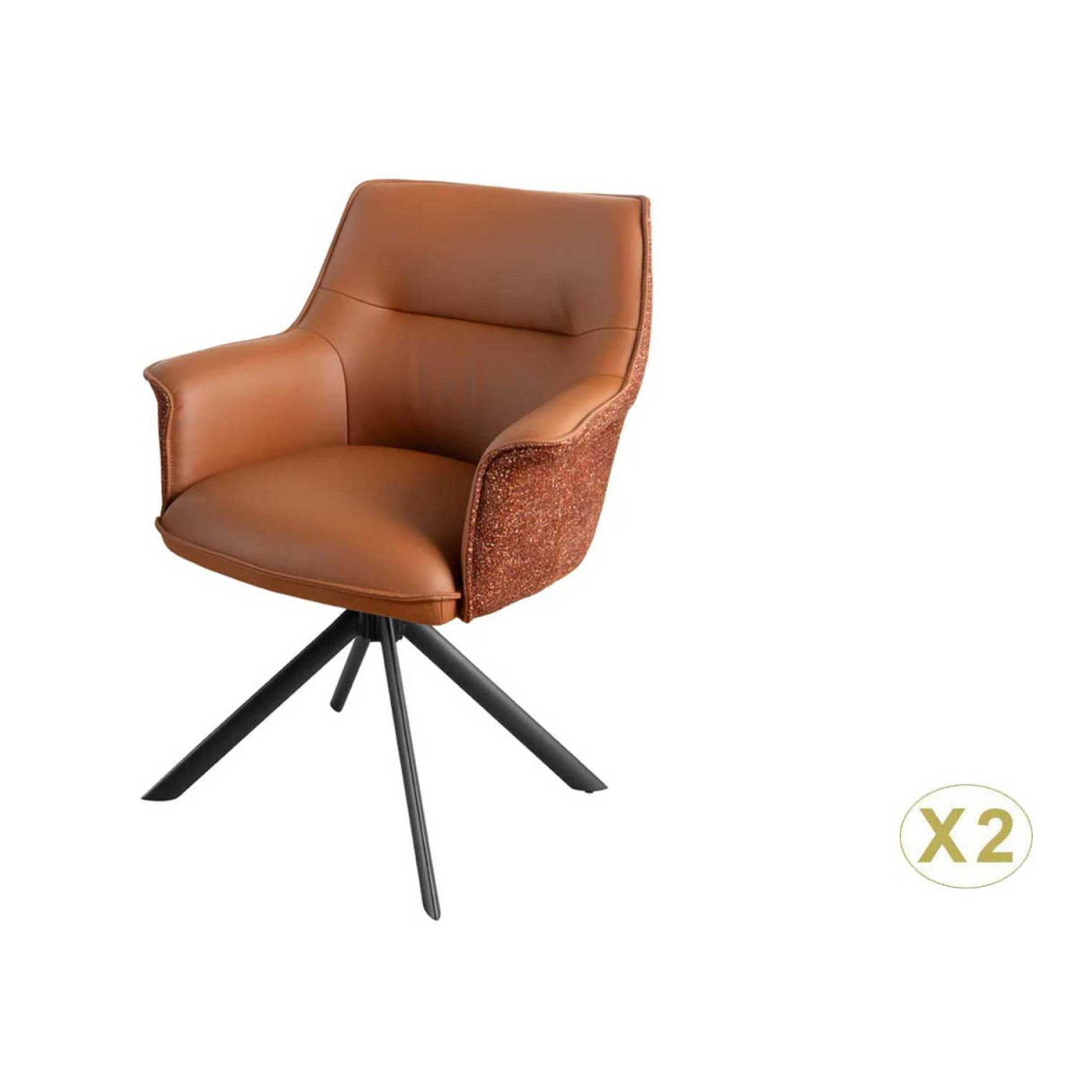 Lot de 2 chaises pivotantes en cuir et tissu marron Darek