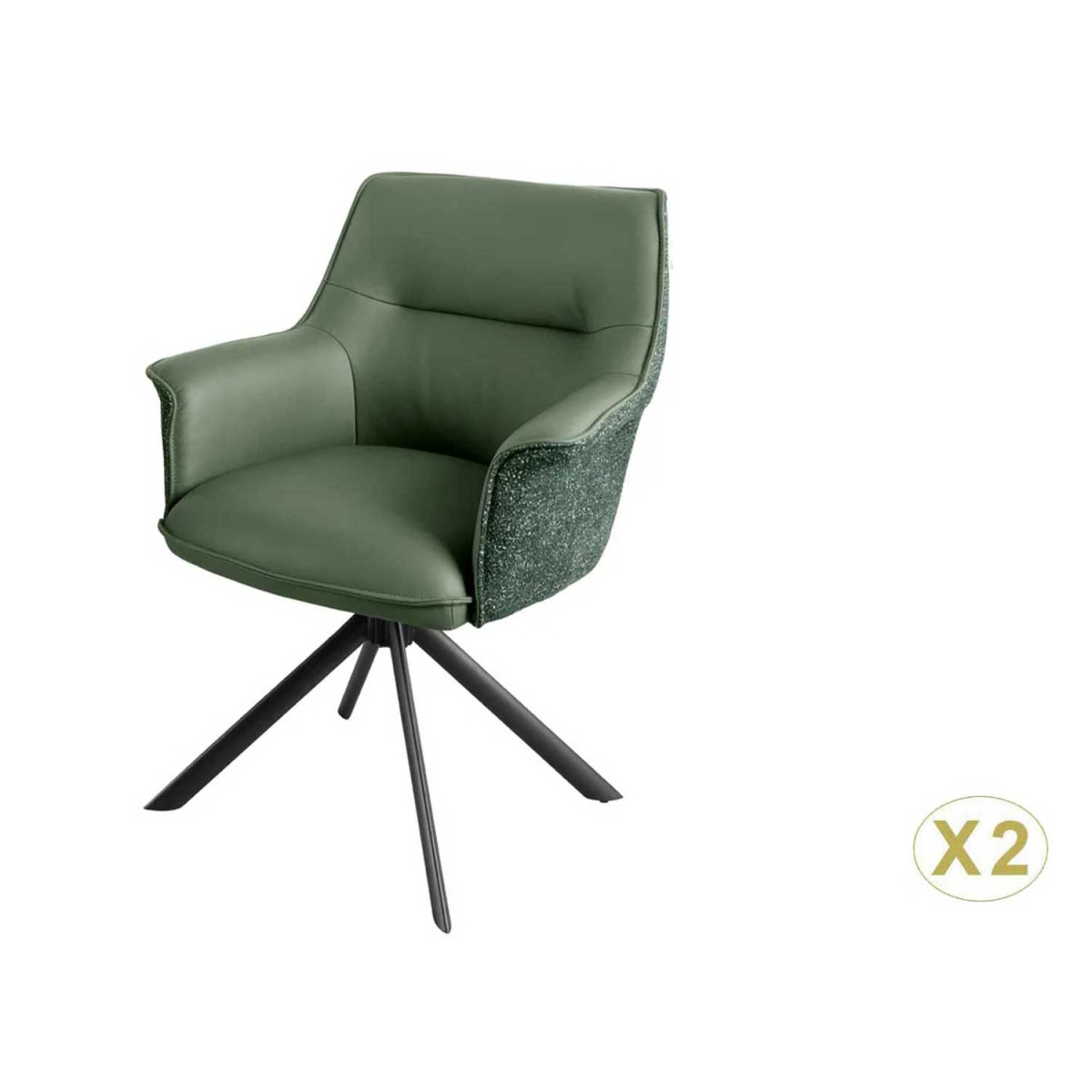 Lot de 2 fauteuils pivotants en cuir et tissu vert Darek