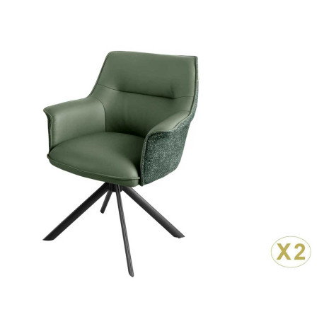 Lot de 2 fauteuils pivotants en cuir et tissu vert Darek