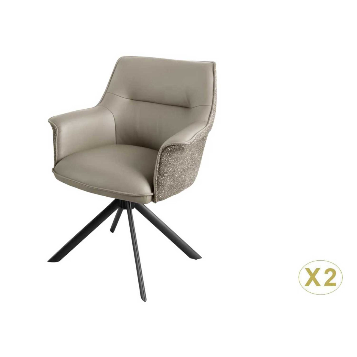 Lot de 2 fauteuils pivotants en cuir et tissu taupe Darek