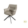 Lot de 2 fauteuils pivotants en cuir et tissu taupe Darek