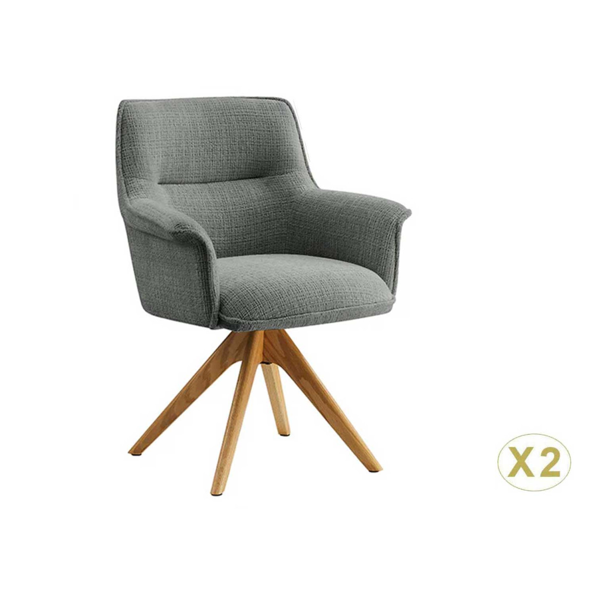 Chaises pivotantes grises et bois massif Darek
