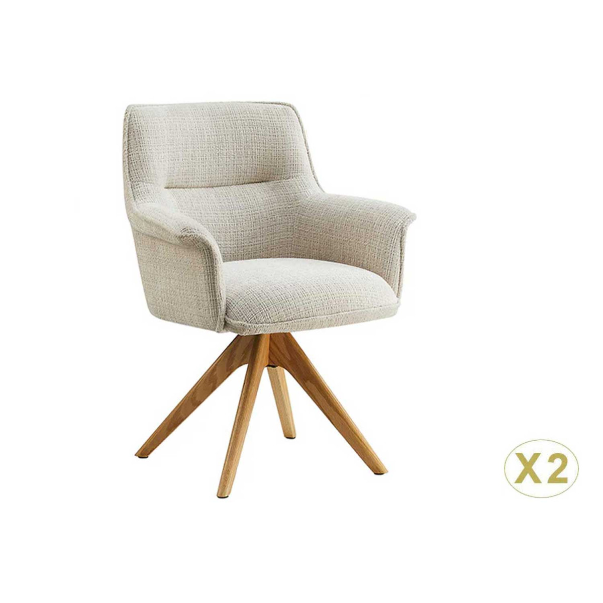 Chaises pivotantes beige et bois massif Darek