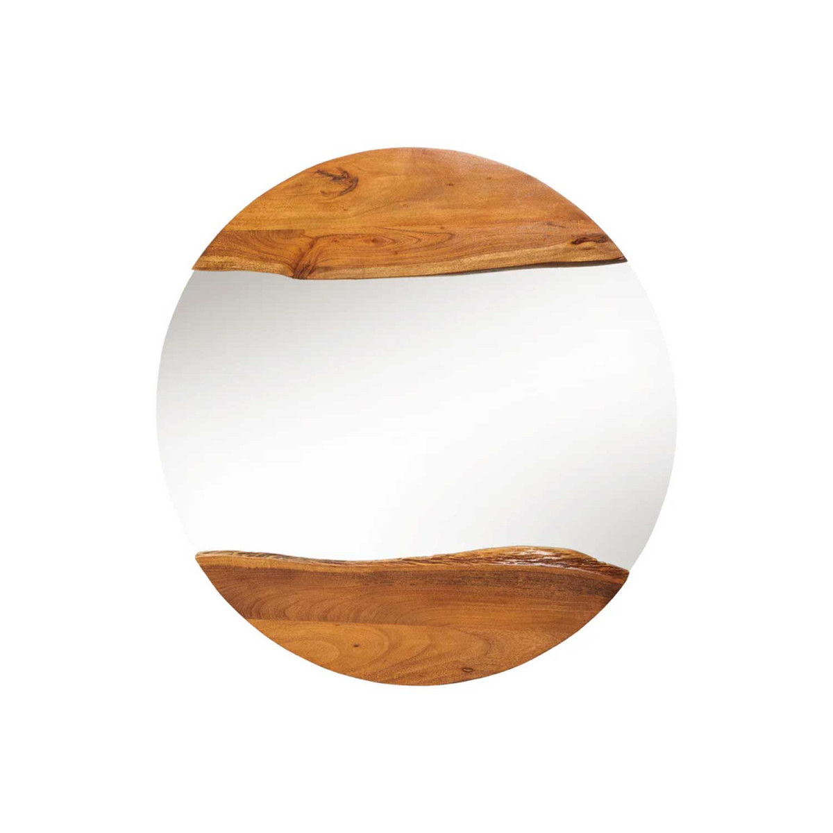 Miroir mural rond en bois d'acacia Laura