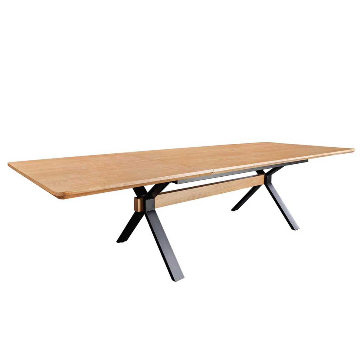 Table à manger extensible 180-300 cm aspect chêne et métal Armando