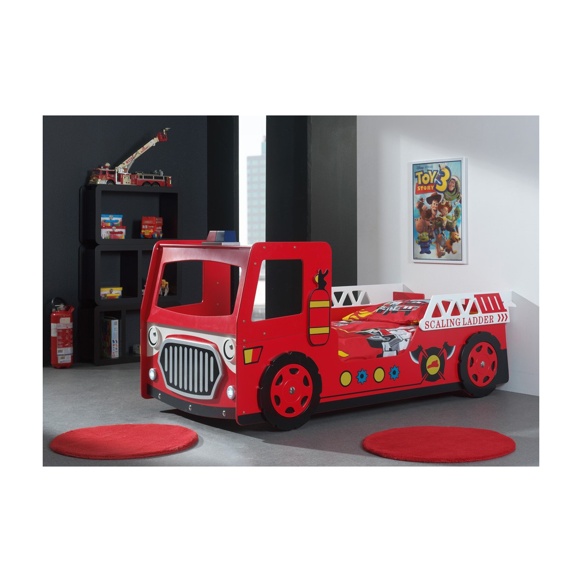 Lit camion pompier rouge avec lumière led