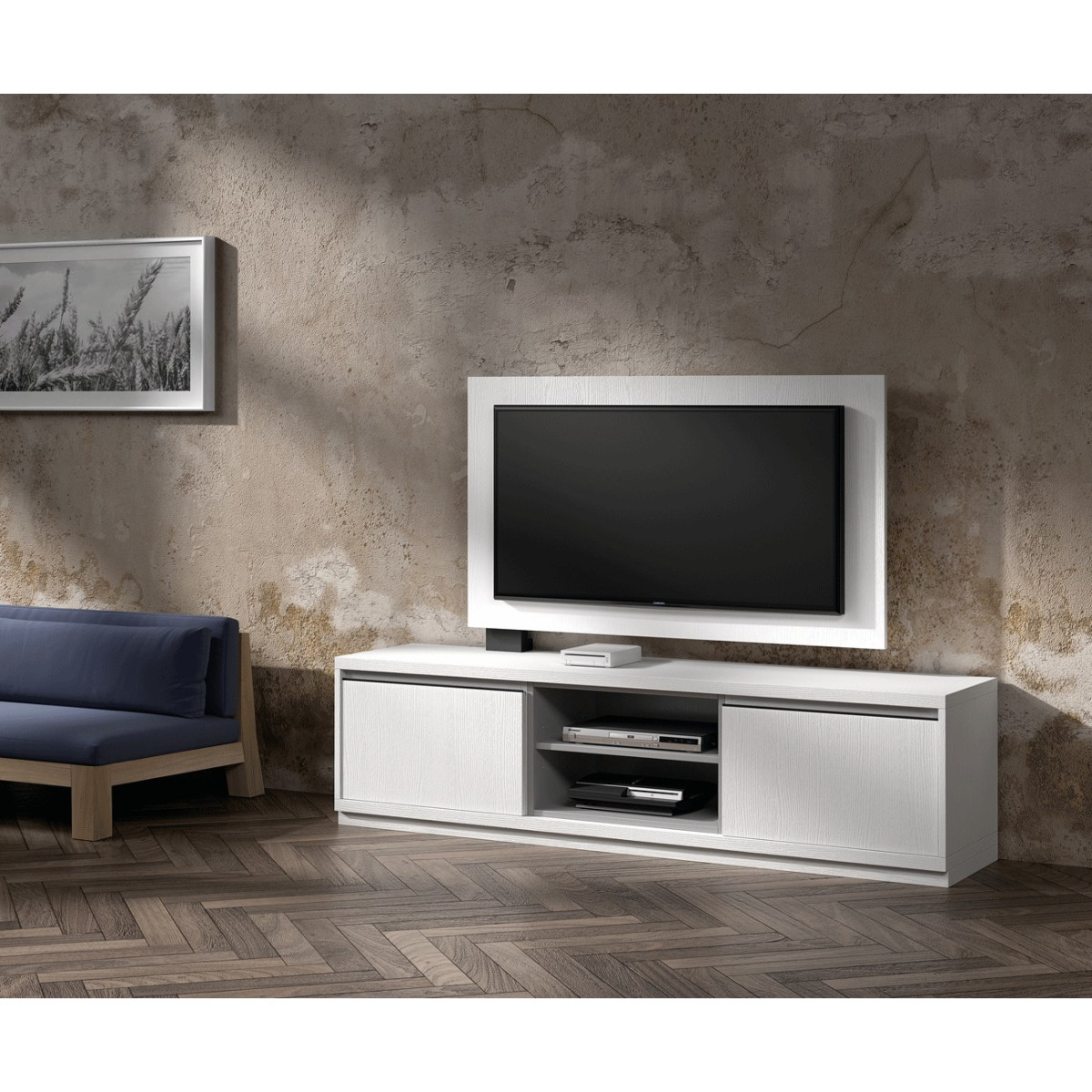 Meuble TV design et Panneau TV blanc NORA K39