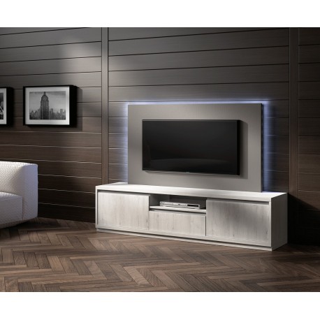 Meuble TV Design frêne et panneau TV gris NORA K44