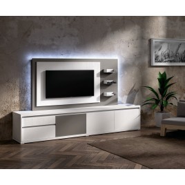 Meuble TV Design blanc avec panneau TV gris brun NORA K47