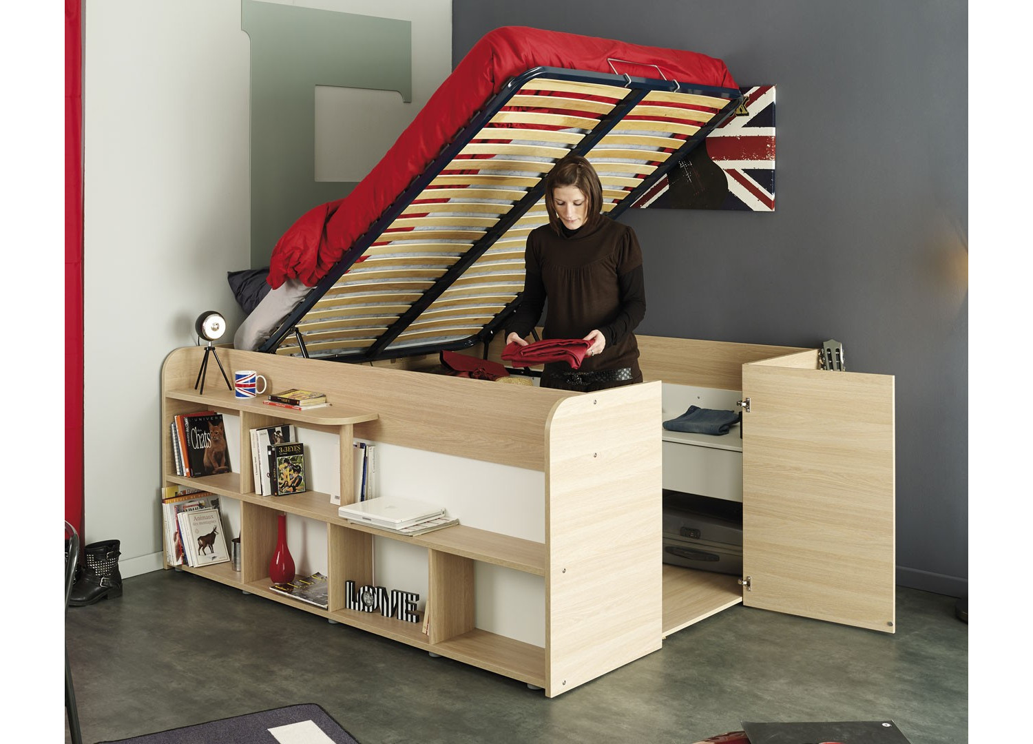 Lit combiné 140x200 cm gain de place ROXY CbcMeubles