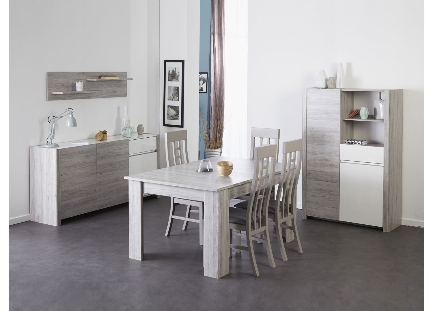 Salle à manger gris portofino et blanc brillant LOUNO - Cbc-Meubles Salle à manger gris portofino et blanc brillant LOUNO - Cbc-Meubles
