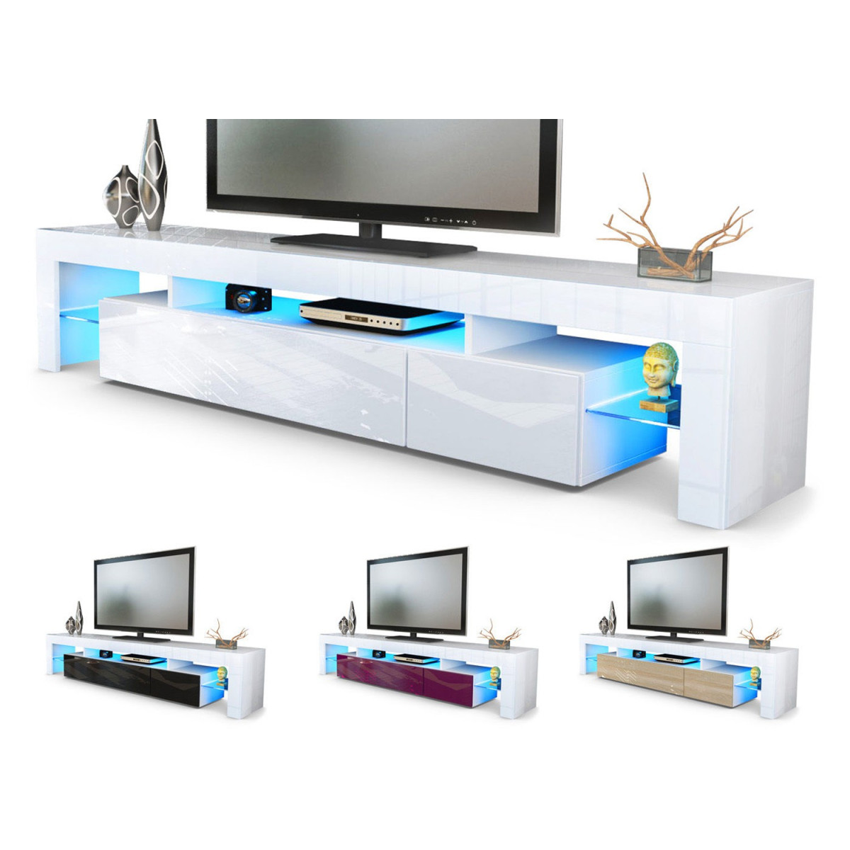 Meuble TV hi-fi design blanc 189 cm