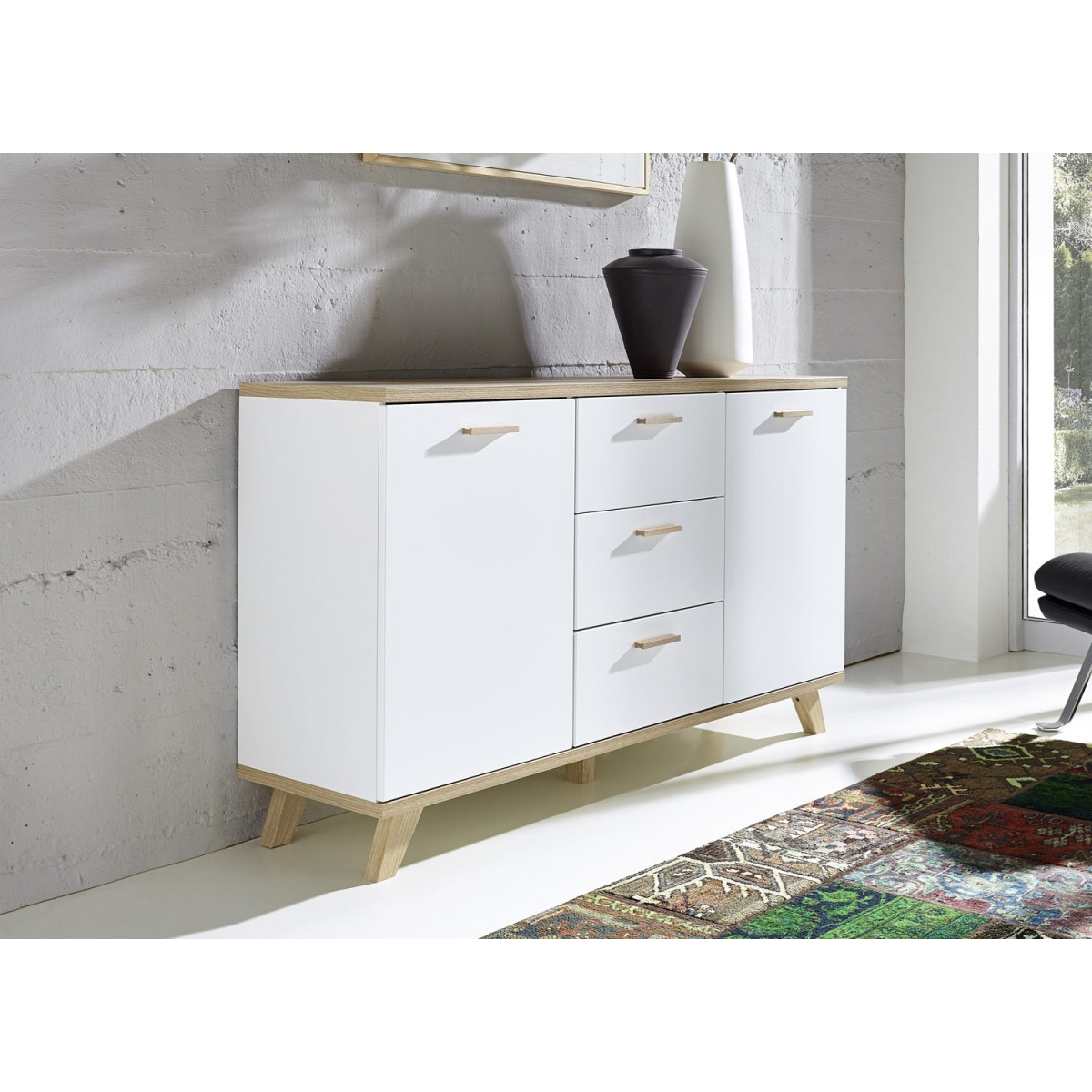 Buffet blanc laqué mat et bois scandinave