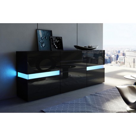 Buffet moderne laqué noir à led