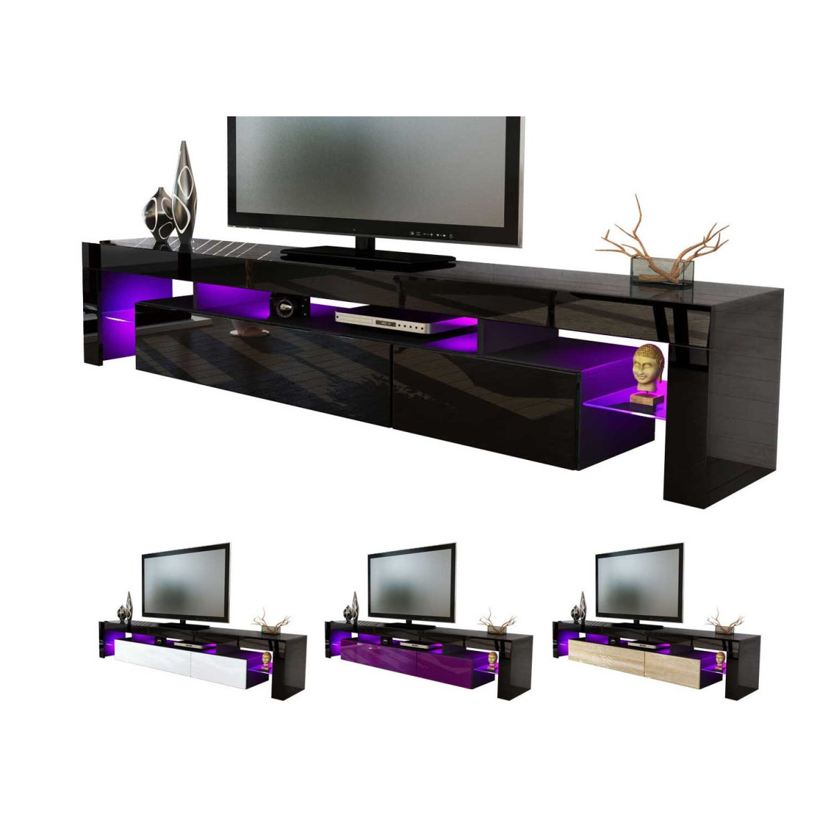 Meuble Télé hi-fi design noir 189 cm IRIO