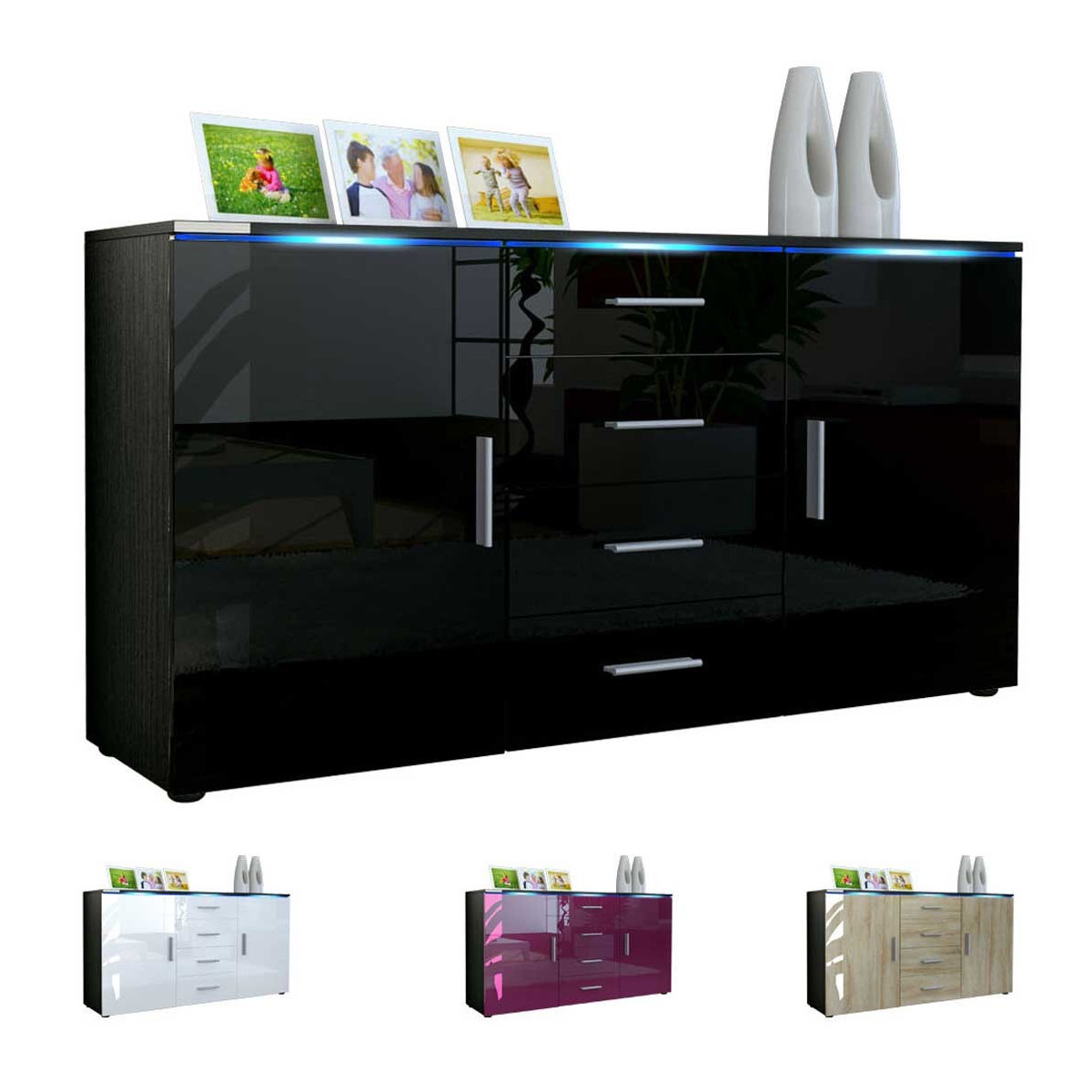 Buffet noir moderne 4 tiroirs et 2 portes