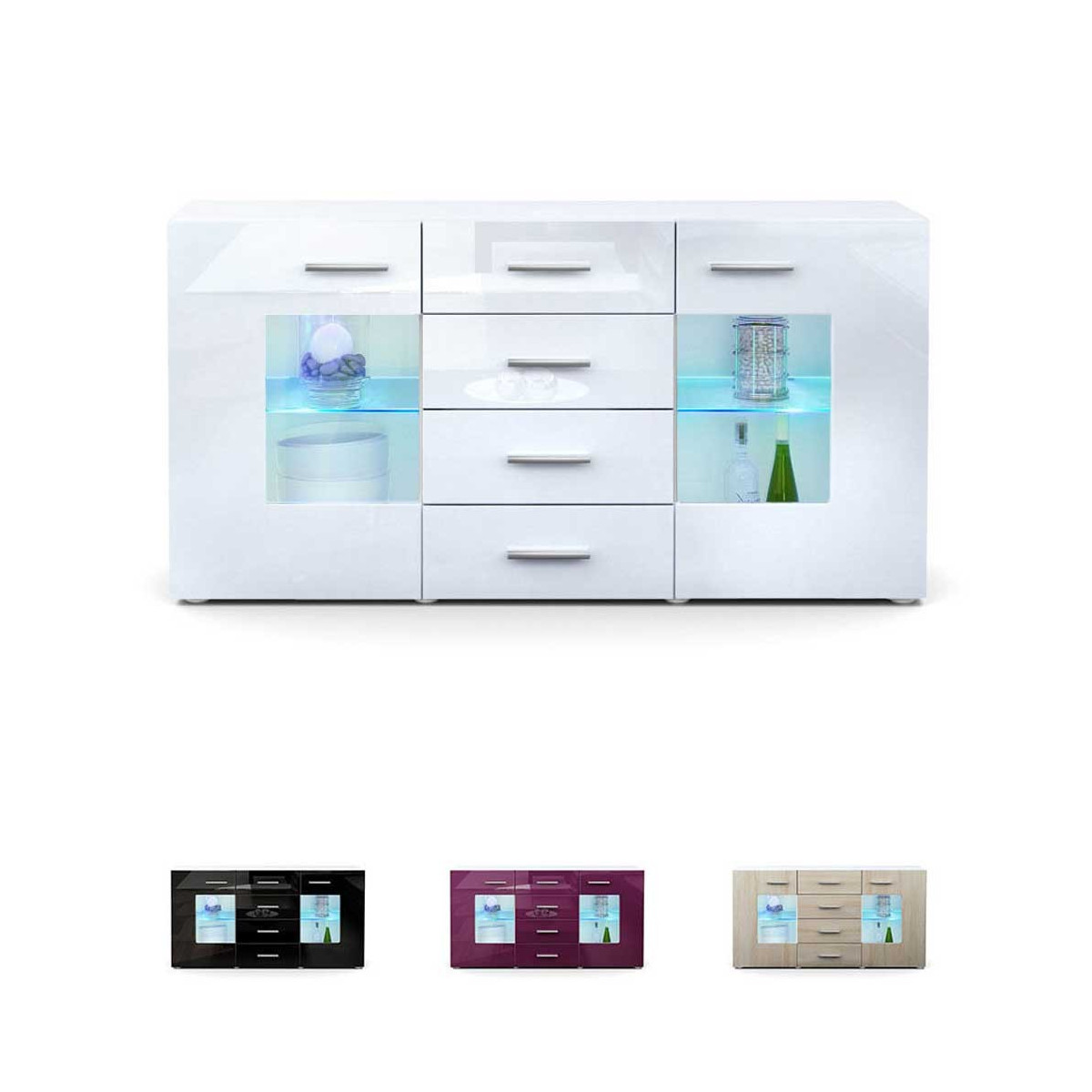 Meuble buffet blanc design 2 portes en verre