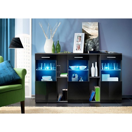 Meuble Buffet Moderne Led Noir ou Blanc Laqué