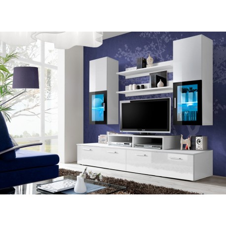 Meuble Tv laqué blanc LED ORÉA - Meuble Télé Design Pas Cher