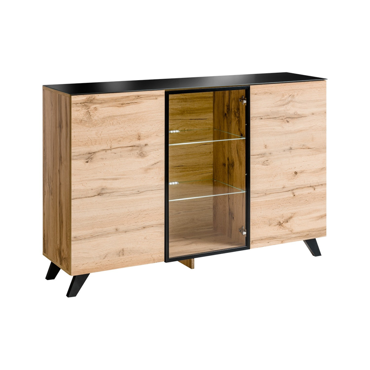 Buffet en Bois et Verre avec Éclairage Led