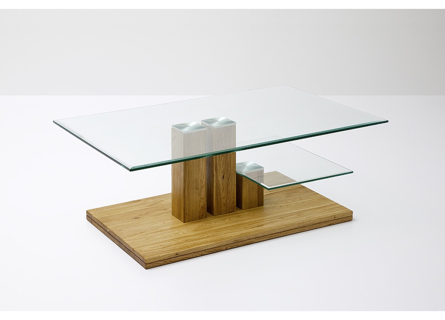 Table basse en verre et bois massif