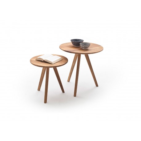 Lot de 2 tables d'appoint en chêne massif huilé