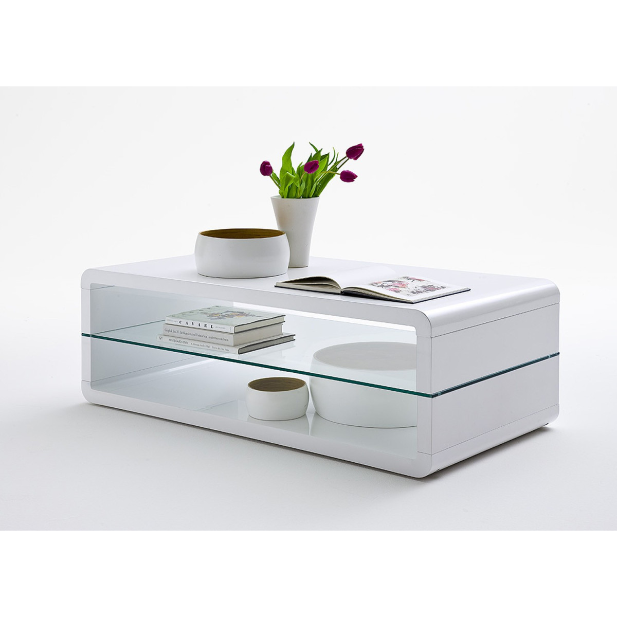 Table basse design rectangulaire blanc laqué