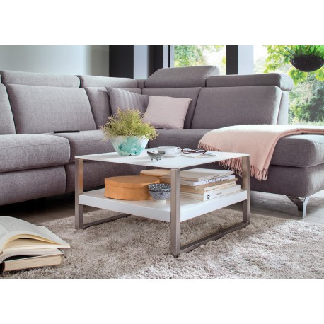 Table basse design blanche et verre blanc