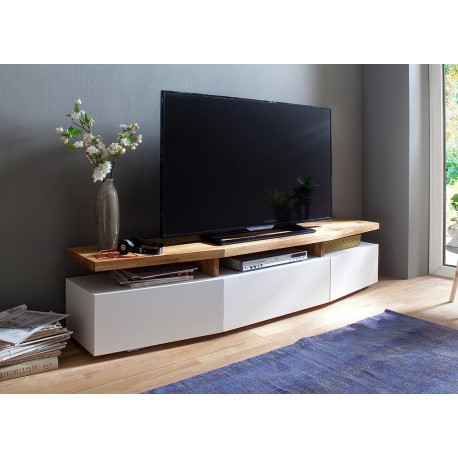 Meuble TV design chêne massif et blanc