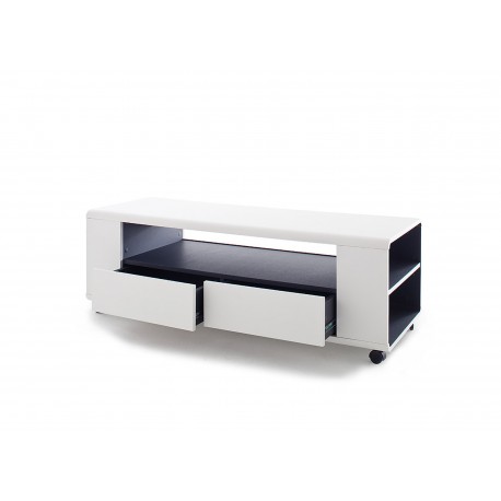 Meuble TV design blanc sur roulettes pas cher