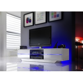 Meuble TV design blanc laqué à led bleu